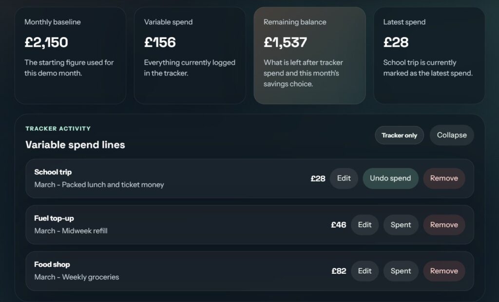 Budget tracker screenshot