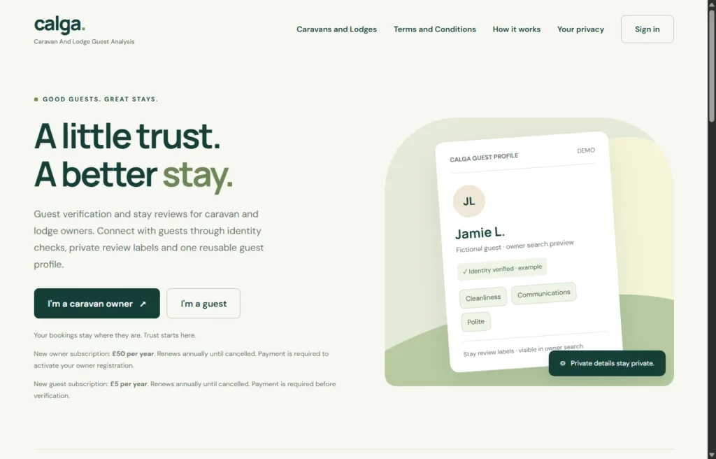 Calga homepage preview