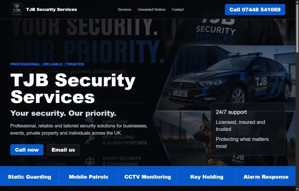 TJB Security Services homepage preview